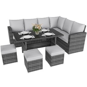 7-Pieces Outdoor Patio Furniture Set, Outdoor All-Weather Rattan Sectional Sofa with Glass Table Chairs, Patio Deals for Garden  Balcony Lounge gery - 1 of 4