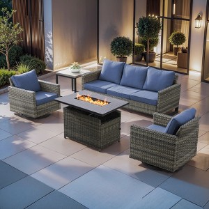 Buenhomino 5 Pieces Patio Furniture Set with Fire Pit Table, Outdoor Furniture Set with Rocking Swivel Chairs, Sofa Couch, 4'' Thickened Cushion - 1 of 4