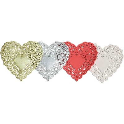 School Smart Paper Die-Cut Heart Lace Doily, 4 Inches, Assorted Color, Pack of 100