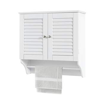 Tangkula Wall Mounted Bathroom Cabinet, Hanging Medicine Cabinet with Dual Louvered Doors for Bathroom, Kitchen, Entryway