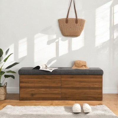 Alilang 49.00 inches Upholstered Storage Bench with Hidden Compartment and Wood Finish-Dark Gray