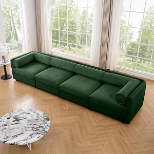 DOMETOUR Modular 4-Seat Sectional Sofa with Storage, Cylindrical Backrest & Armrests, Deep Seating, Durable, Green - 1 of 4
