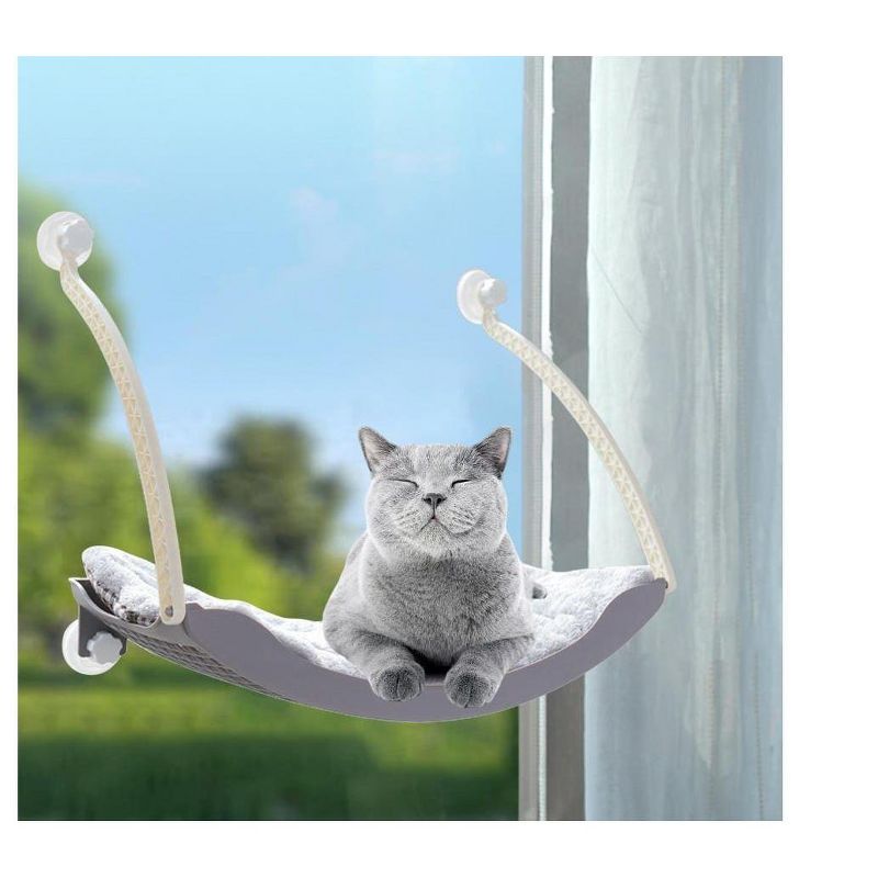 MPM Cat Window Hammock  - Grey | Space Saving Cat Perch, Resting Shelf Sunny Seat for Indoor Cats, Perfect for Sunbathing, Napping, Overlooking, 2 of 9
