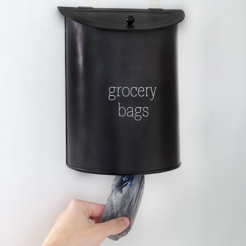 AuldHome Design Enamelware Grocery Bag Holder; Wall-Mounted Modern Farmhouse Style Plastic Bag Dispenser, 2 of 8