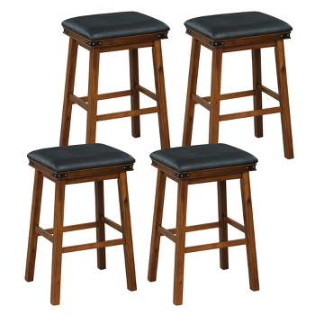 Tangkula Set of 4 PU Leather Bar Stools 30" Counter Height Dining Stools w/ Upholstered Seat