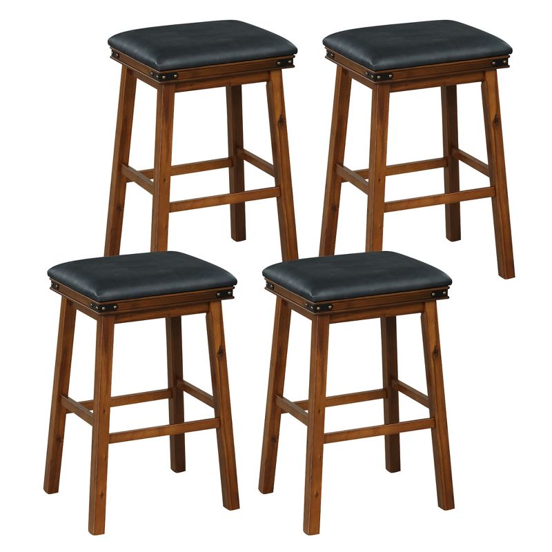 Tangkula Set of 4 PU Leather Bar Stools 30" Counter Height Dining Stools w/ Upholstered Seat, 1 of 11