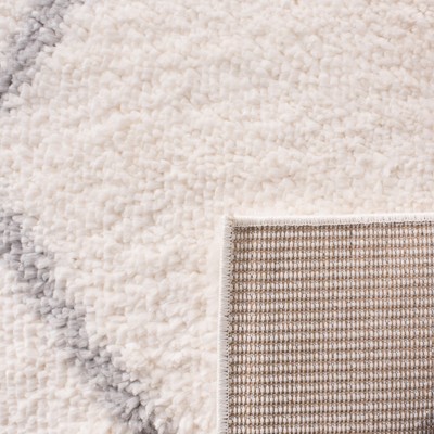 Cream and Grey Synthetic Hand-Knotted Shag Rug 27"x10"