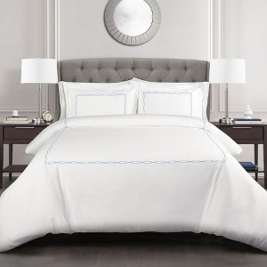 3pc Full/Queen Hotel Geo Duvet Cover Set Blue - Lush Decor