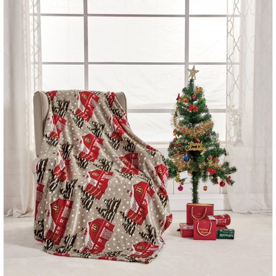 Kate Aurora Ultra Soft & Cozy Christmas Gray Snowy Barn Plush Accent Throw Blanket Cover - 50 in. W x 60 in. L