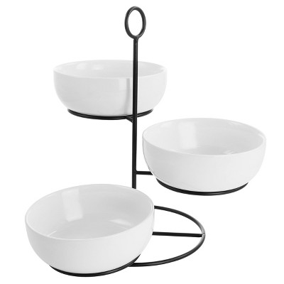 Gibson Elite Gracious Dining 4 Piece Stoneware 3 Tiered Serving Bowl Stand Set in White