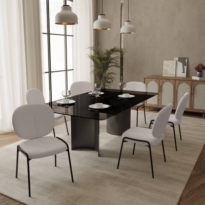 Celestial White Boucle Upholstered Side Chair with Black Metal Frame