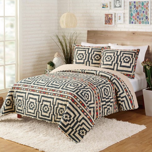 Justina Blakeney For Makers Collective 3pc Full/queen Hypnotic Quilt Set  Black : Target