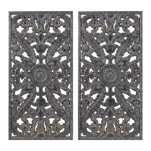 LIVN CO. 2-Piece Distressed Botanical Carved Wood Wall Decor Set - 1 of 4