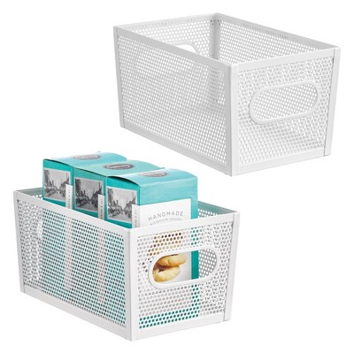 Perforated Metal Storage Bin with Handles - Set of 2 - Matte White