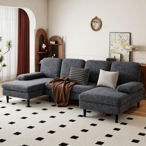 Okak Modern U-shaped Combination Sofa Couch with Wooden Feet,Chenille Fabric Recliner Sofas for Living Room,Apartments - 1 of 4