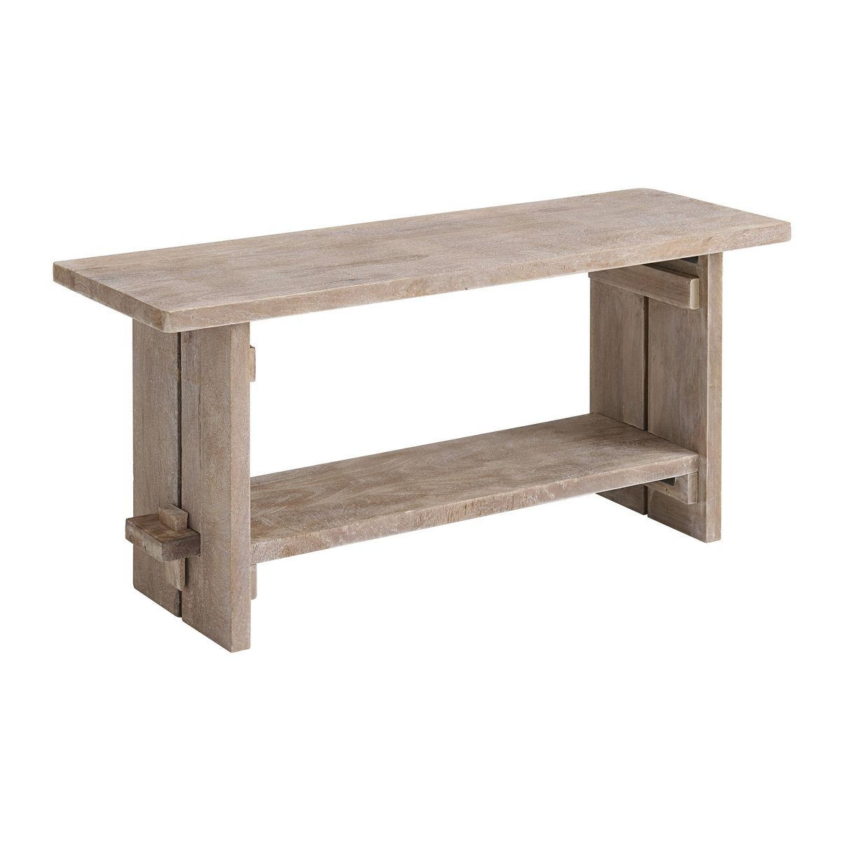 40" Castleton Mango Wood Bench and Coat Hook with Shelf Driftwood - Alaterre Furniture: Entryway Storage, 5 Metal Hooks, No Surface Treatment - thumbnail 3