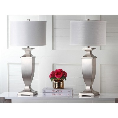 Ambler Set of 2 Nickel Table Lamps with White Cotton Drum Shades
