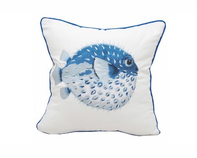 RightSide Designs Just Keep Swimming…Jolly Blue Puffer Indoor/Outdoor Throw Pillow