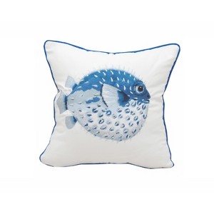 RightSide Designs Just Keep Swimming…Jolly Blue Puffer Indoor/Outdoor Throw Pillow - 1 of 4