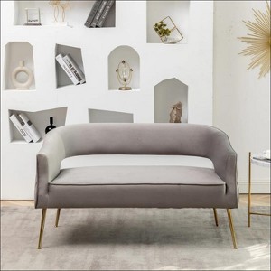SEYNAR Modern 51'' Velvet Tufted Loveseat Open Back with Golden Metal Legs - 1 of 4