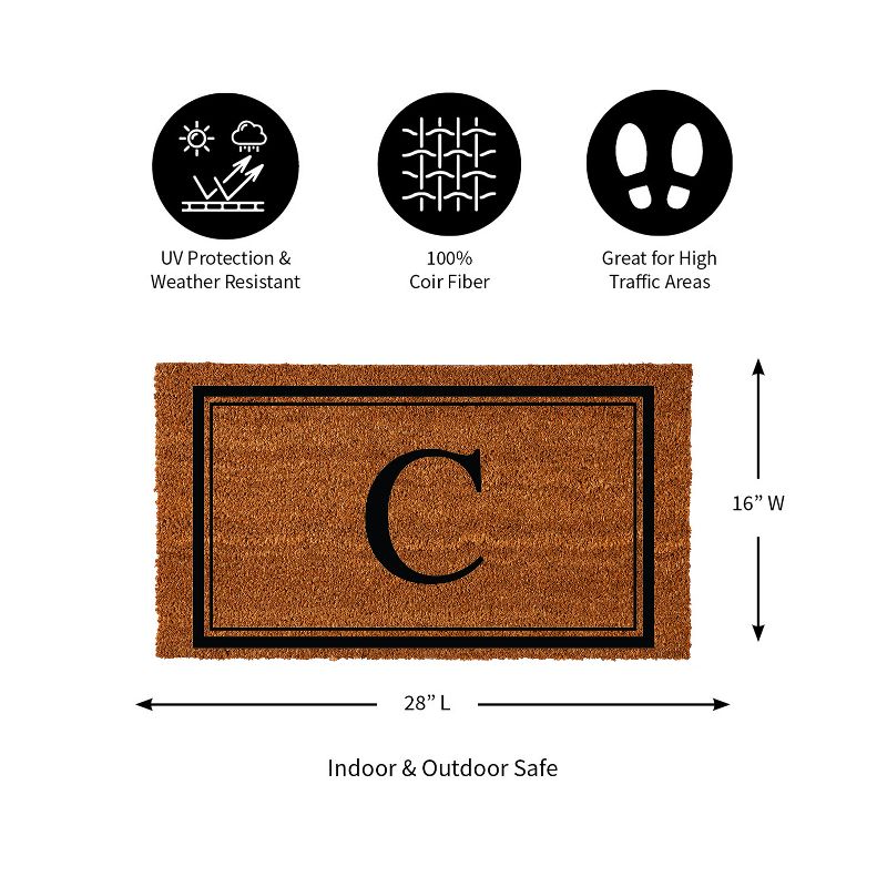 Evergreen Monogram Indoor Outdoor 100% Natural Coir Doormat 28" x 16" |  Letter  "C", 3 of 4