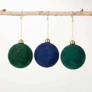 Velvet Ball Ornament Multicolor 4"H Glass Set of 3 - 1 of 2