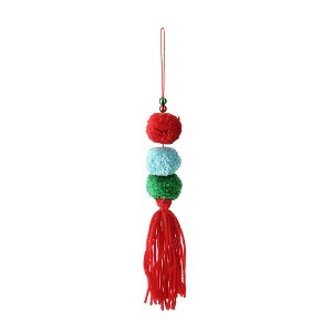 Raz Imports 10.75" Triple Plush Pom-Pom and Fringe Christmas Ornament - Red - 1 of 2