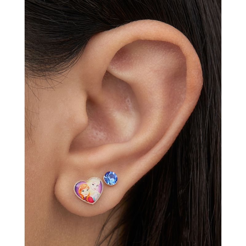 Disney Frozen Anna and Elsa Heart Studs and Crystal Stud Earrings Set, 2 of 6