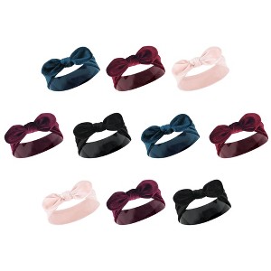 Hudson Baby Infant Girl Cotton and Synthetic Headbands Bundle Set, Velvet Knot, 0-24 Months - 1 of 2