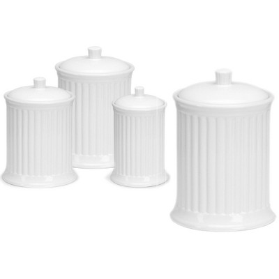 Omniware Simsbury 4-Piece Canister Set, Stoneware Kitchen Storage with Silicone-Sealed Lids, Lead-Free Glaze, Rustic Farmhouse Containers