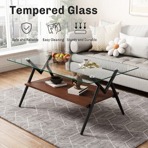 Acoinel Modern Glass Top Coffee Table with Lower Shelf for Living Room - 1 of 4