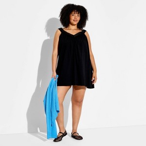 wild fable ruffle tiered black mini dress Women's Lace Trapeze Mini Dress