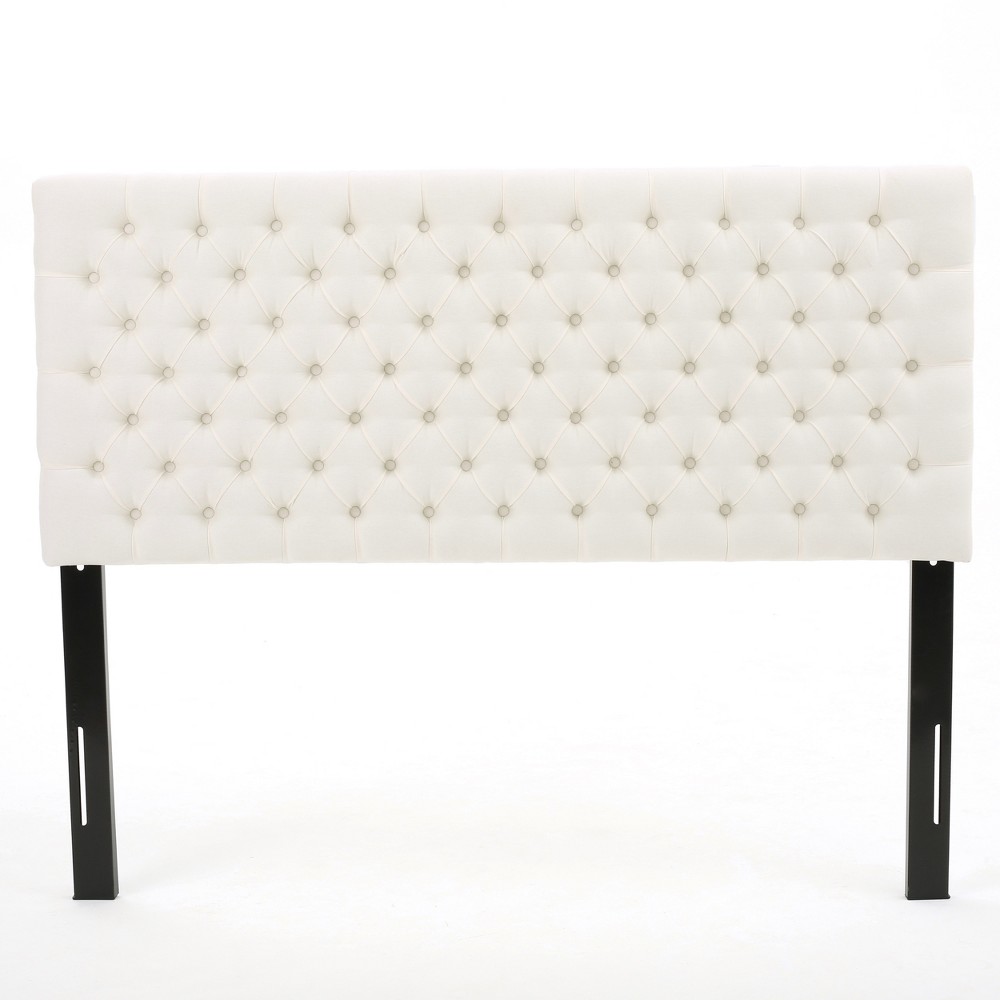 Photos - Bed Frame Queen/Full Jezebel Button Tufted Fabric Headboard Ivory White - Christophe