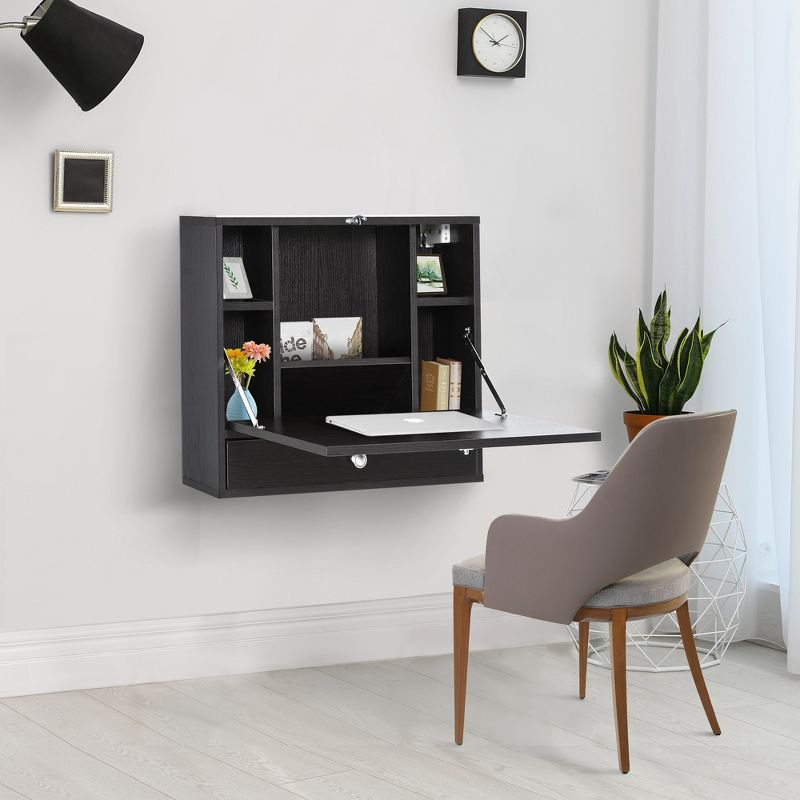 HOMCOM Wall Mounted Desk with Storage Shelves, Floating Desk with Foldable Tabletop, Space Saving Computer Writing Table, 3 of 9