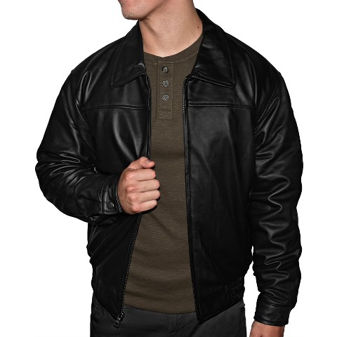 Victory Outfitters Men's Genuine Lambskin Leather Bomber Jacket Black S