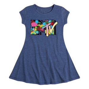 Girls' - MTV - Icon Collage Logo Fit & Flair Cap Sleeve Dress - 1 of 2