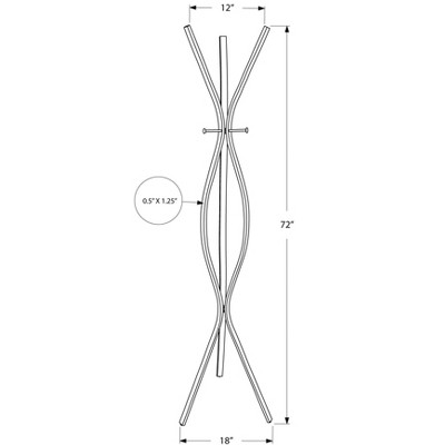 Black Metal 72-Inch Contemporary Coat Rack with 3 Hooks