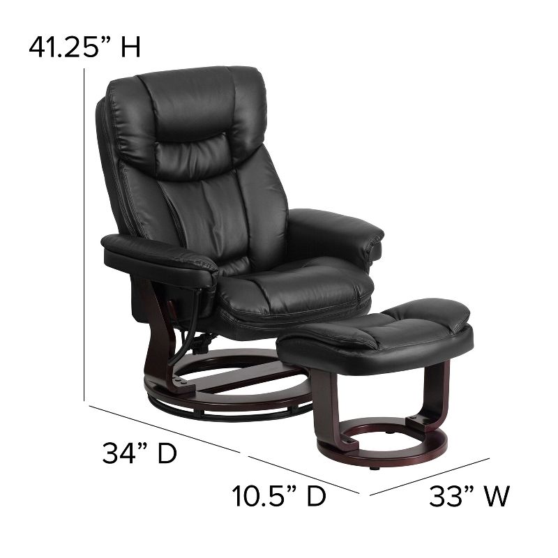 Flash Furniture Contemporary Multi-Position Recliner and Curved Ottoman with Swivel Mahogany Wood Base, 5 of 15