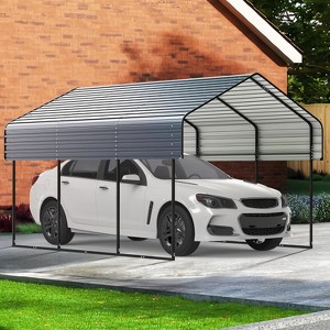 Real Relax Heavy Duty Metal Carport, Outdoor Garage Car Shelter Shade with Heavier Metal Frame, Galvanized Metal Roof for Car and Boats, Grey - 1 of 4