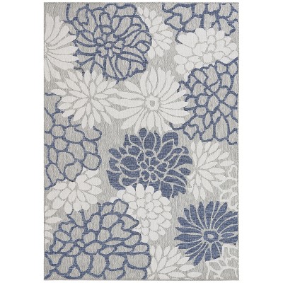 6'4"x9'7" Rectangle Outdoor Woven Floral Area Rug Blue - Sunnydaze Decor