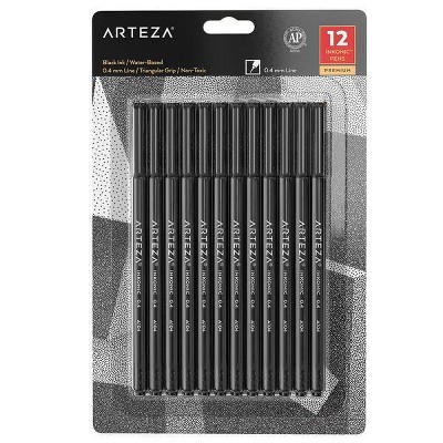 Arteza Fineliner Pens, Inkonic, Fine Line, Black - 12 Pack (ARTZ-8755)