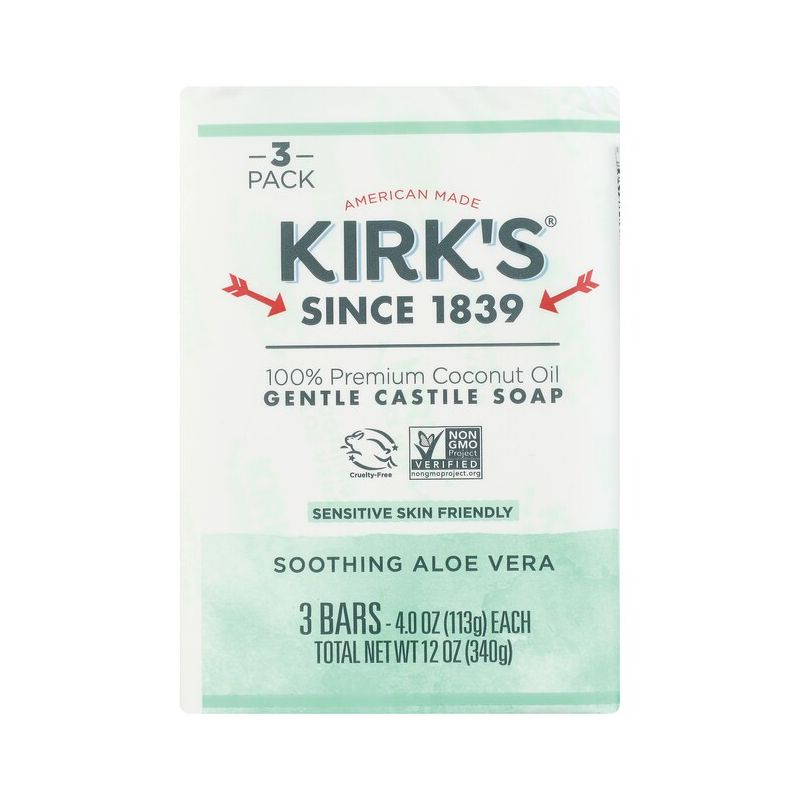 Kirk's Gentle Castile Soap - Soothing Aloe Vera 3 - 4 oz Bar(S), 1 of 3