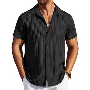 COOFANDY Men's Casual Button Down Shirts Short Sleeve Textured Summer Beach Shirts - 1 of 4