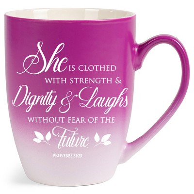 Elanze Designs Strength Dignity Prov 31 Two Toned Ombre Matte Pink and White 12 ounce Ceramic Stoneware Coffee Cup Mug