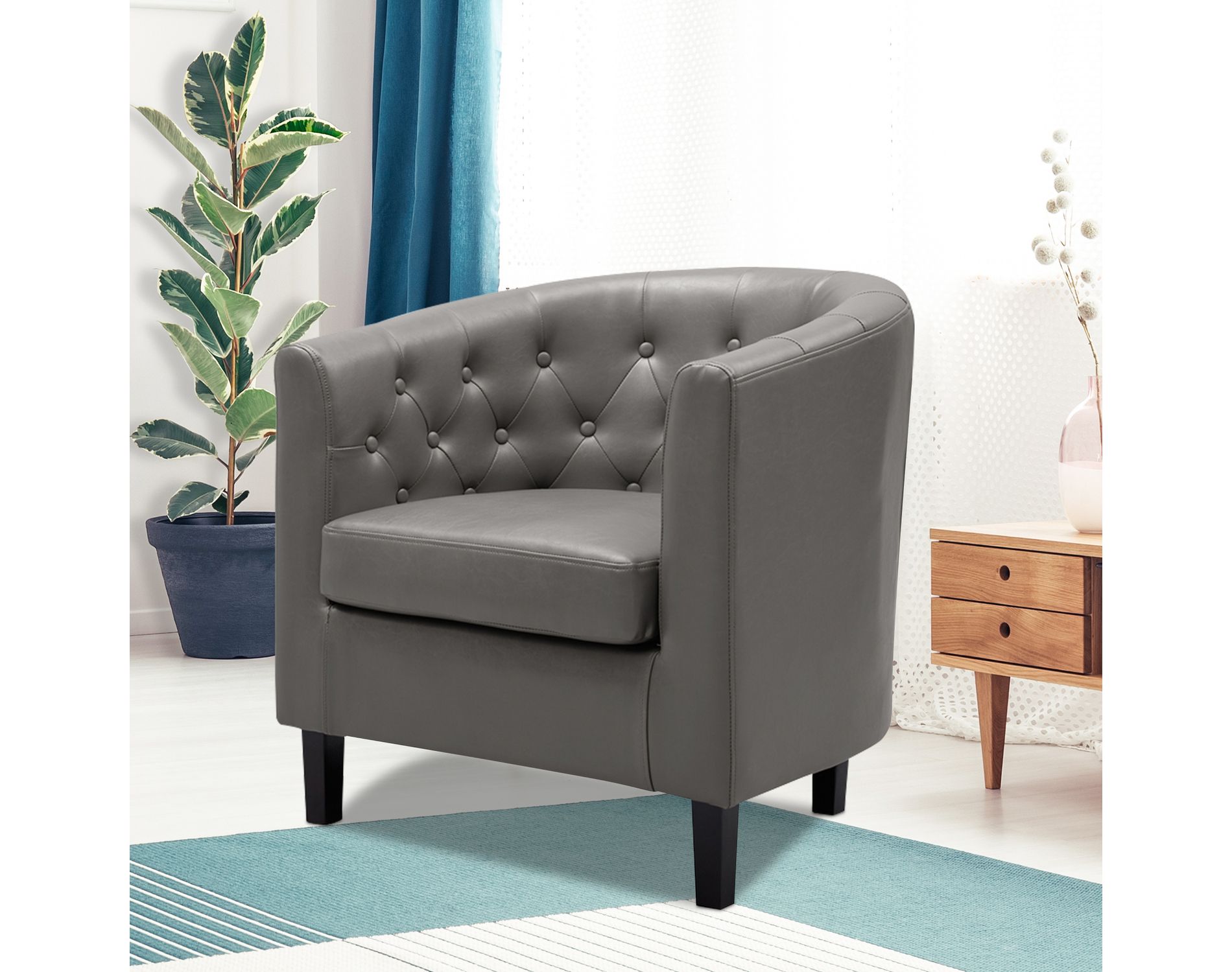 Home Imports Emporium Button Tufted Barrel Chair in Gray
