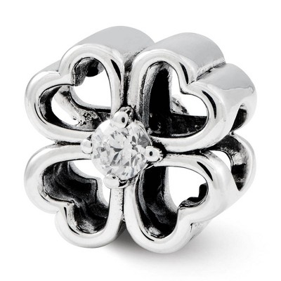Black Bow Jewelry Four Leaf Heart Clover Cubic Zirconia and Sterling Silver Bead Charm