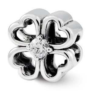 Black Bow Jewelry Four Leaf Heart Clover Cubic Zirconia and Sterling Silver Bead Charm - 1 of 4
