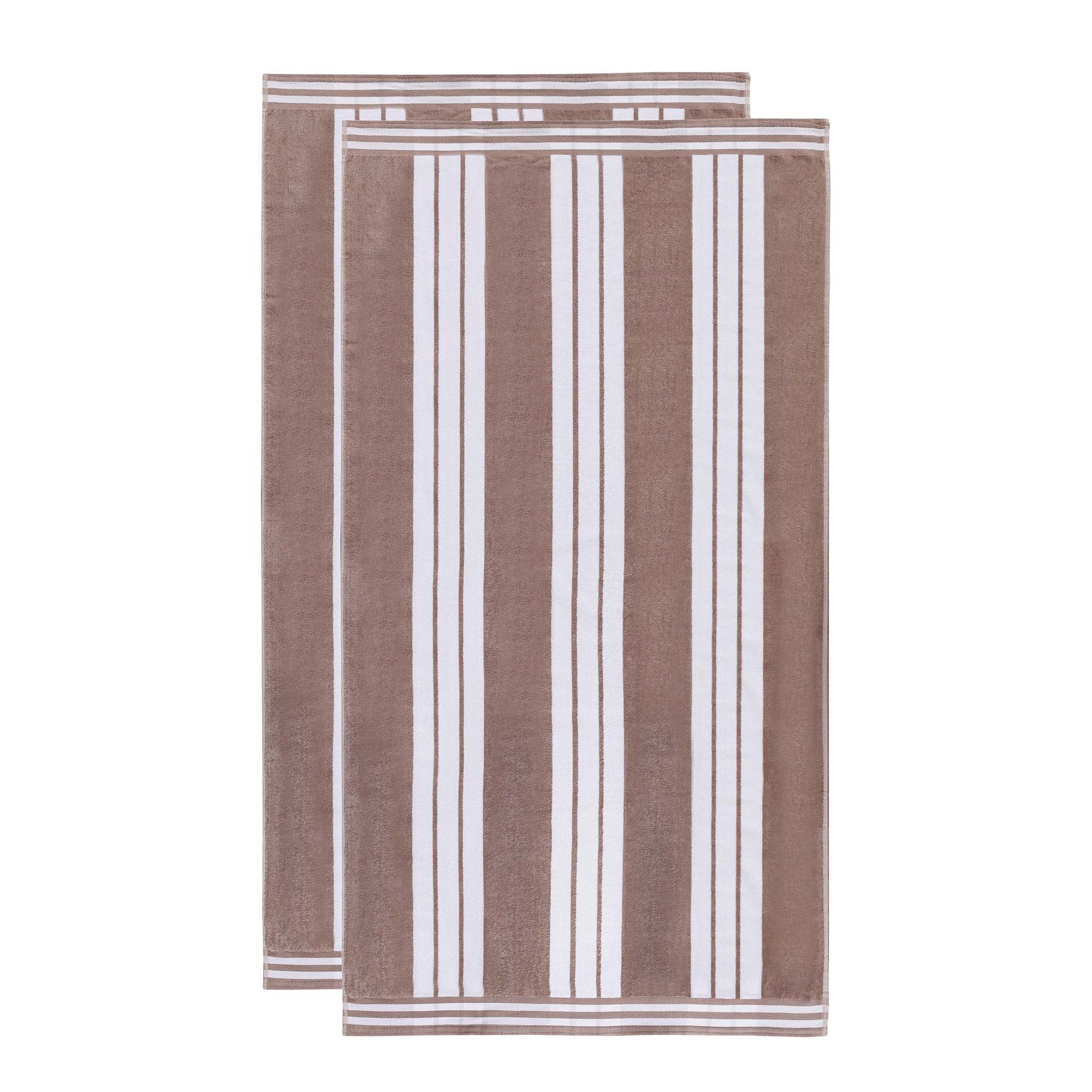 Striped Oversized Extra Large Cotton Beach Towel, 2 Piece Set, Taupe - Blue Nile Mills