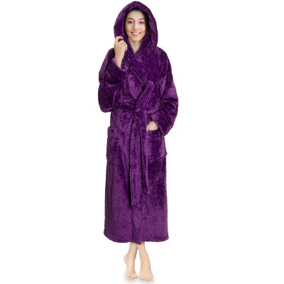 Pavilia Women Hooded Plush Soft Robe, Fluffy Warm Fleece Faux Shearling  Shaggy Bathrobe (purple, Small-medium) : Target