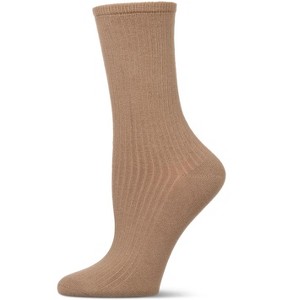 Memoi Women's Organic Cotton Flat Knit Breathable Crew Sock - 1 of 4